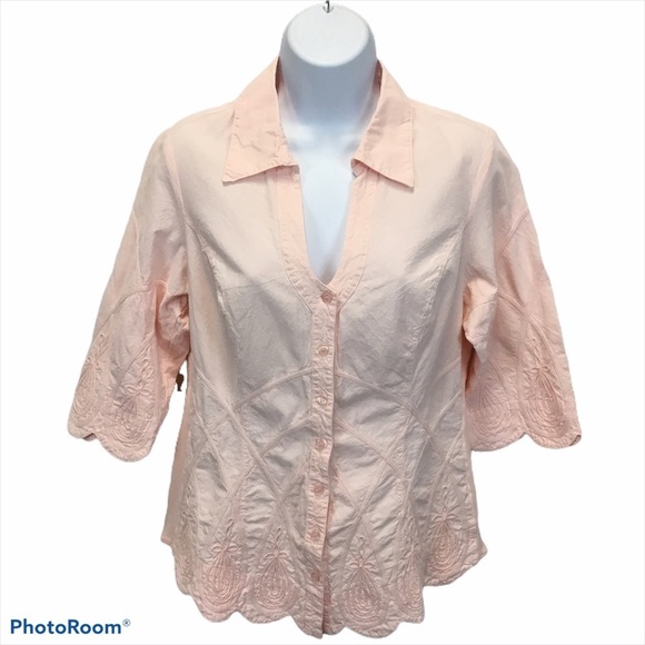 Soft Surroundings Work of Art Shirt Pink Scalloped Hem - Picture 1 of 13